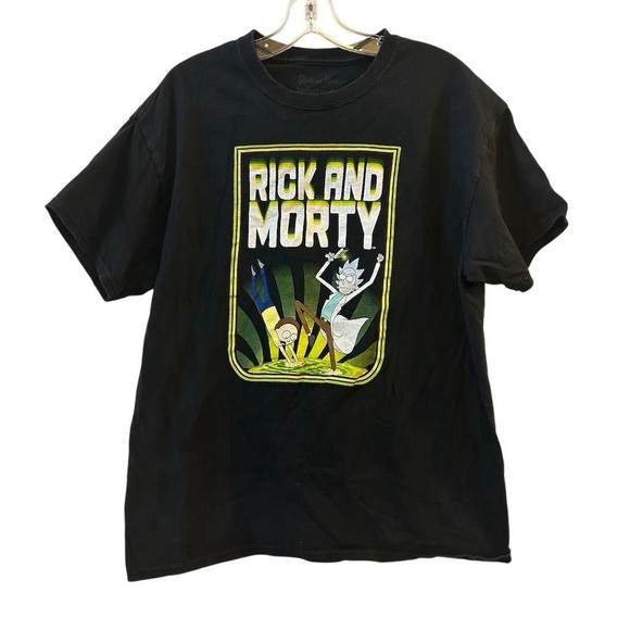 Rick and Morty Men's Black Graphic T-Shirt Size L Short Sleeve Crew Neck- flawed - Picture 1 of 7